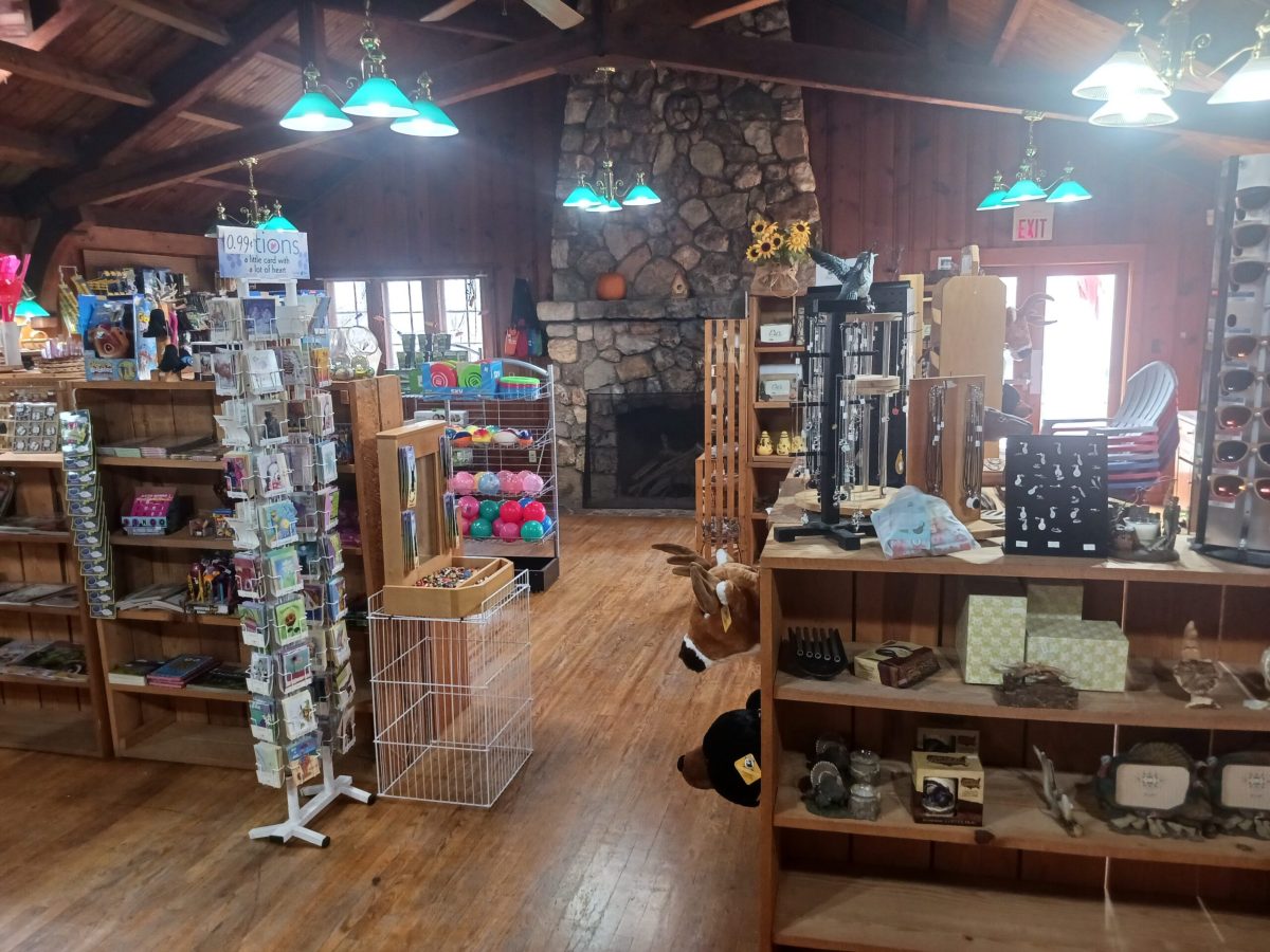 a store inside of a wooden table